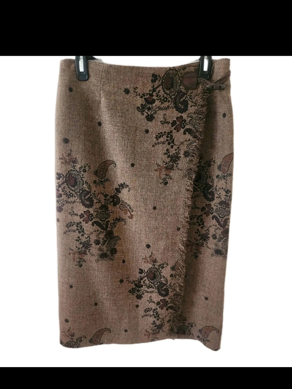 Vintage 90s Boho Floral Paisley Wrap Skirt with Fringe And Buckle Bead Detail 10